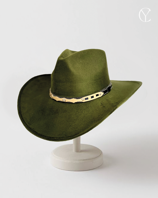 Vegan Suede Cowboy Rancher Hat - Olive Green  (Classic Design)