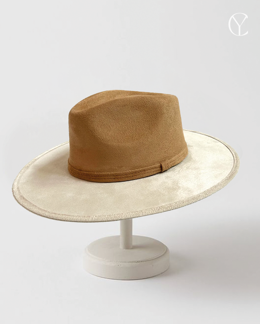 Vegan Suede Rancher Hat - Ivory + Cappuccino (Classic Design)