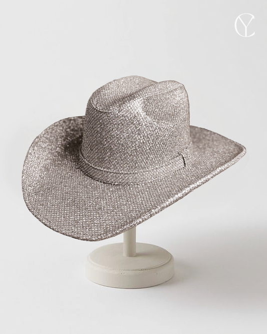 Cowboy Glitter Hat - Silver (Ready to Customize)