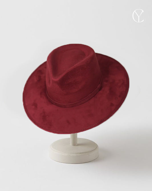Vegan Suede Rancher Hat- Burgundy Red (Classic Design)