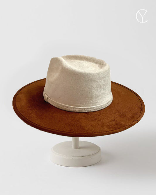 Vegan Suede Rancher Hat - Caramel + Ivory (Classic Design)