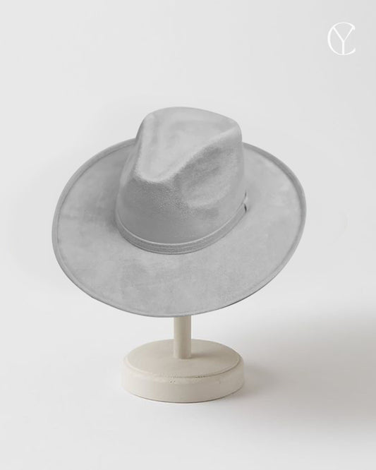 Vegan Suede Rancher Hat - Pencil Brim - Light Grey (Classic Design)