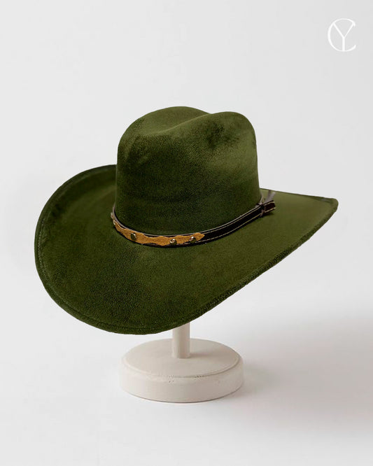 Vegan Suede Cowboy Hat - Olive Green (Classic Design)