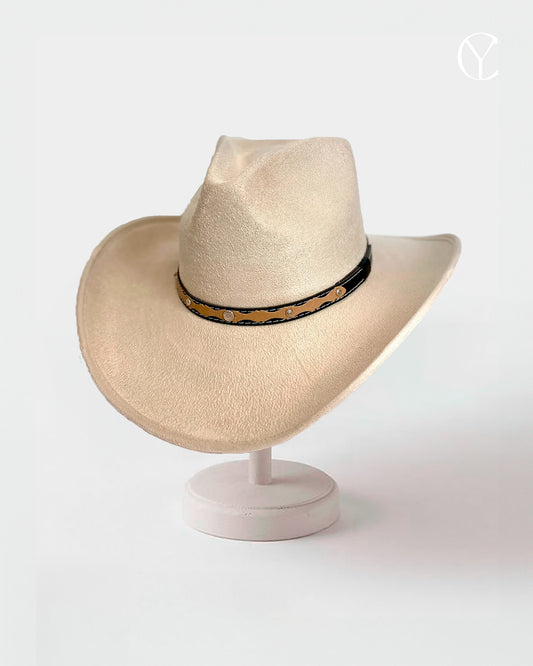 Vegan Suede Cowboy Rancher Hat - Ivory (Classig Design)